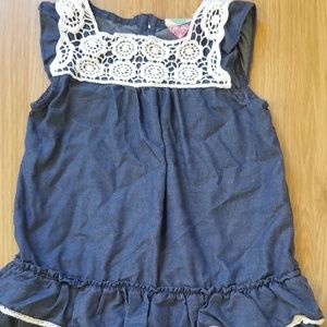 Denim girls dress with white lace